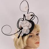  Head band sinamay  hatiinator w floral branches black and white STYLE: HS/3025/B/W